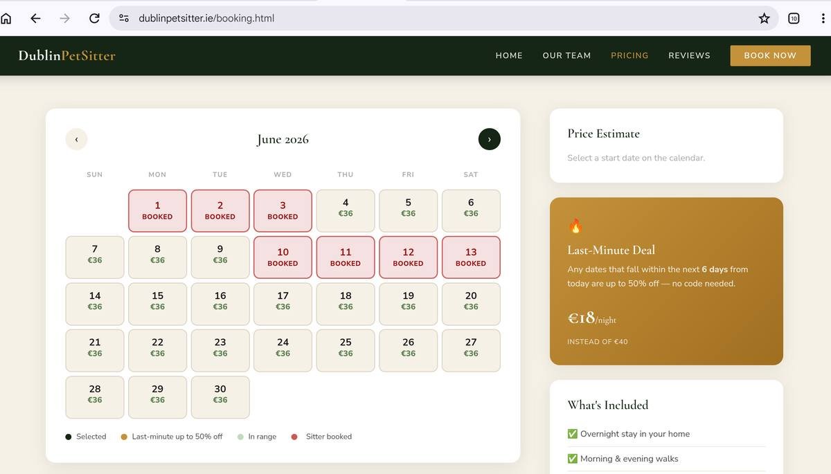 Dublin Pet Sitter booking calendar